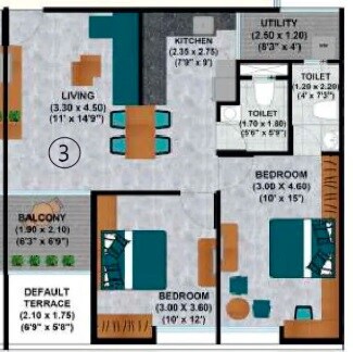 Floor plan of 2 BHK 750 Sq. Ft. Apartment in Mittal Greenyards, Pune