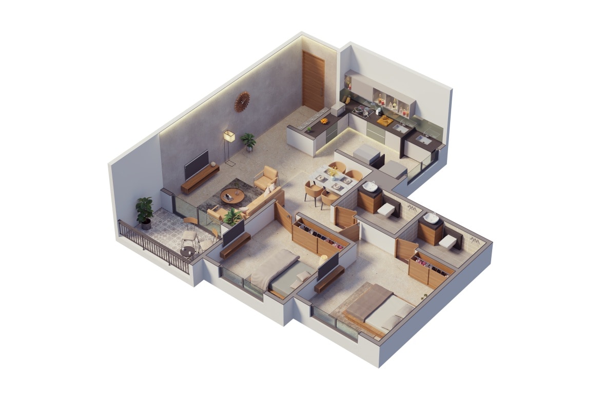 Floor plan of 2 BHK 610 Sq. Ft. Apartment in Mittal Sun Apex, Pune