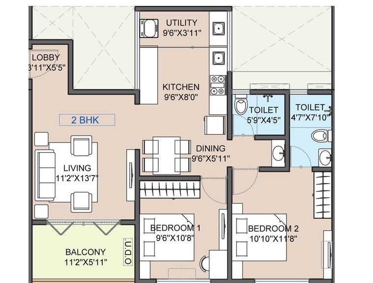 2 BHK 598 Sq. Ft. Apartment in Mittal Sun Emerald