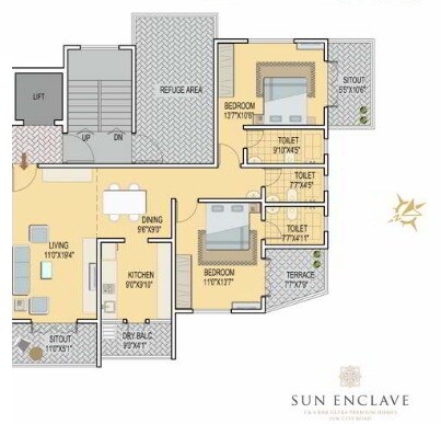 Floor plan of 2 BHK 911 Sq. Ft. Apartment in Mittal Sun Enclave, Pune