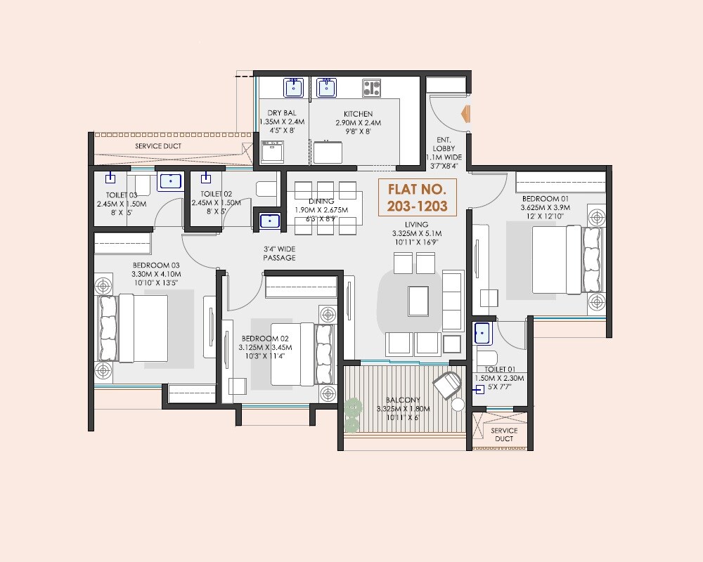 3 BHK 1052 Sq. Ft. Apartment