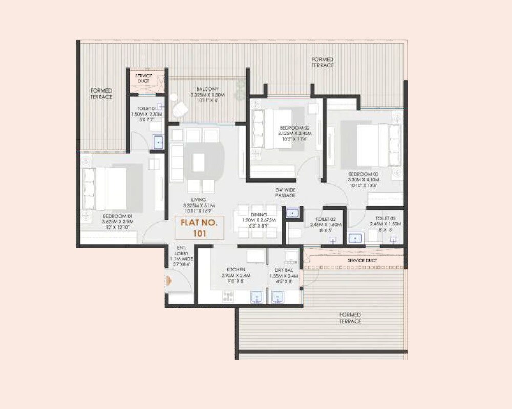 3 BHK 1606 Sq. Ft. Apartment