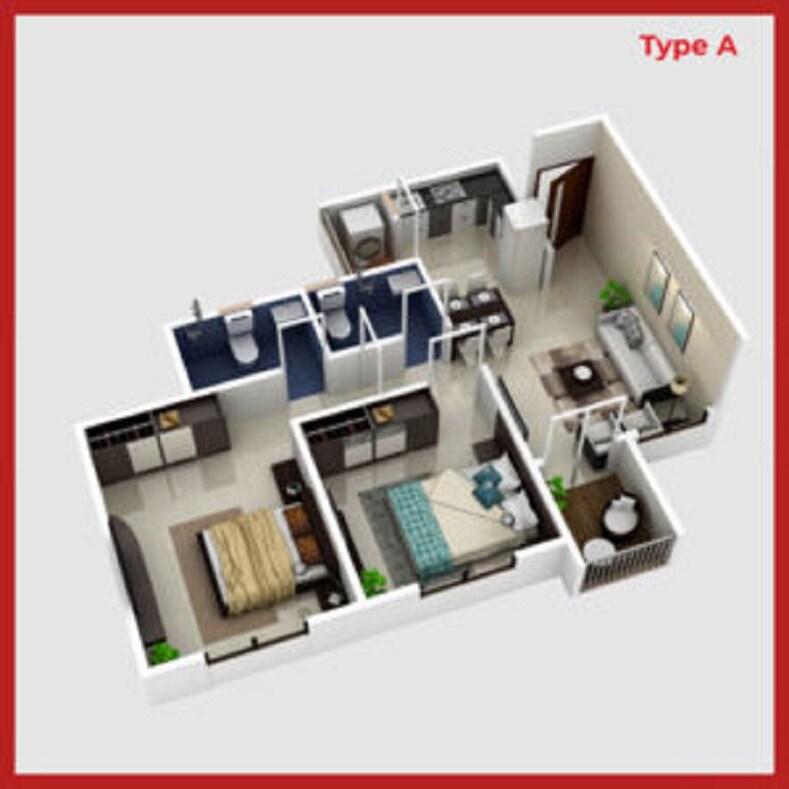 Floor plan of 2 BHK 590 Sq. Ft. Apartment in Mittal Sun Harmony, Pune