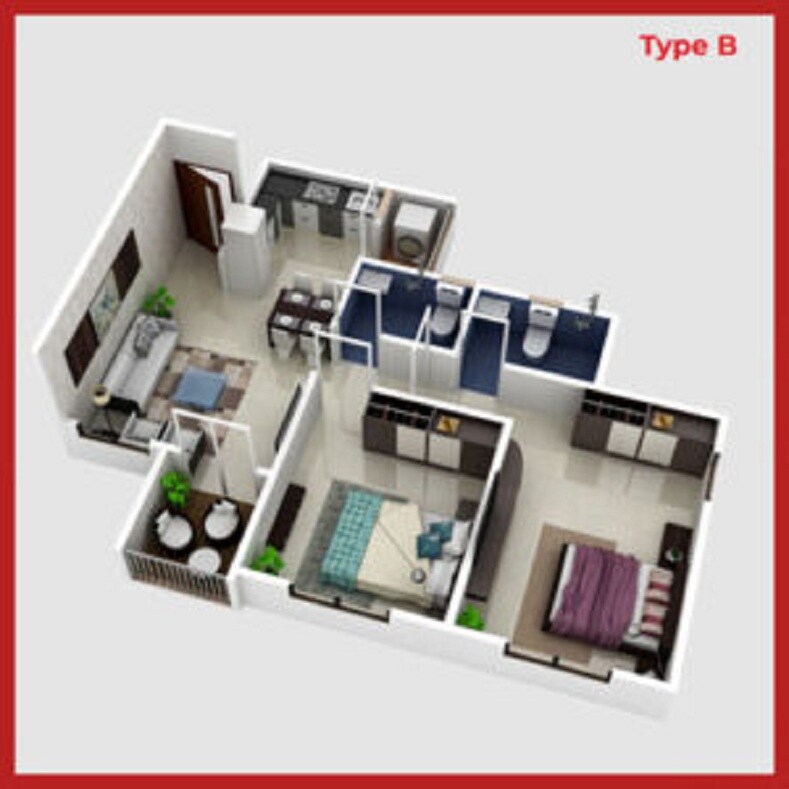 Floor plan of 2 BHK 558 Sq. Ft. Apartment in Mittal Sun Harmony, Pune