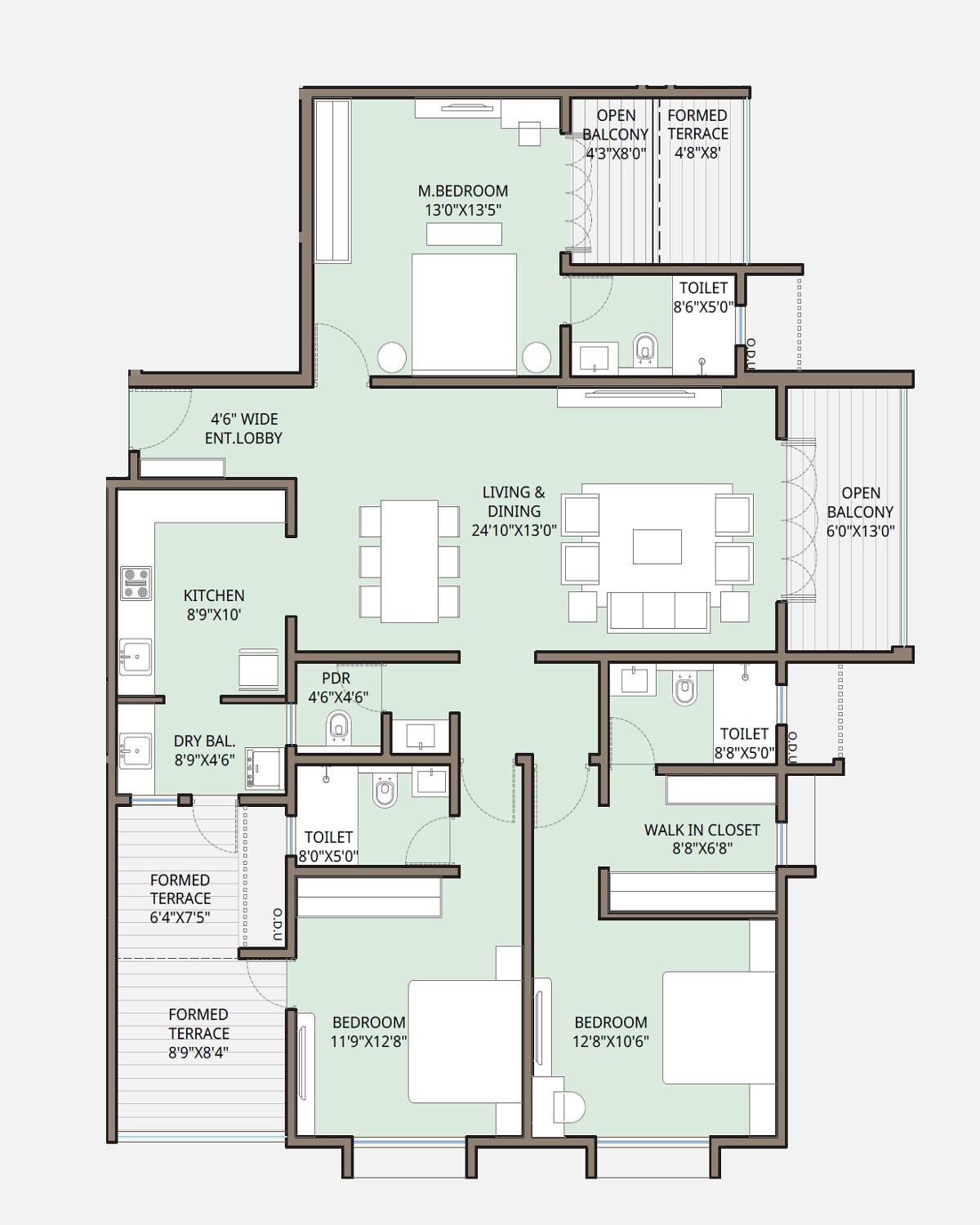 Floor plan of 3 BHK 1588 Sq. Ft. Apartment in Mittal Sun Orchid, Pune