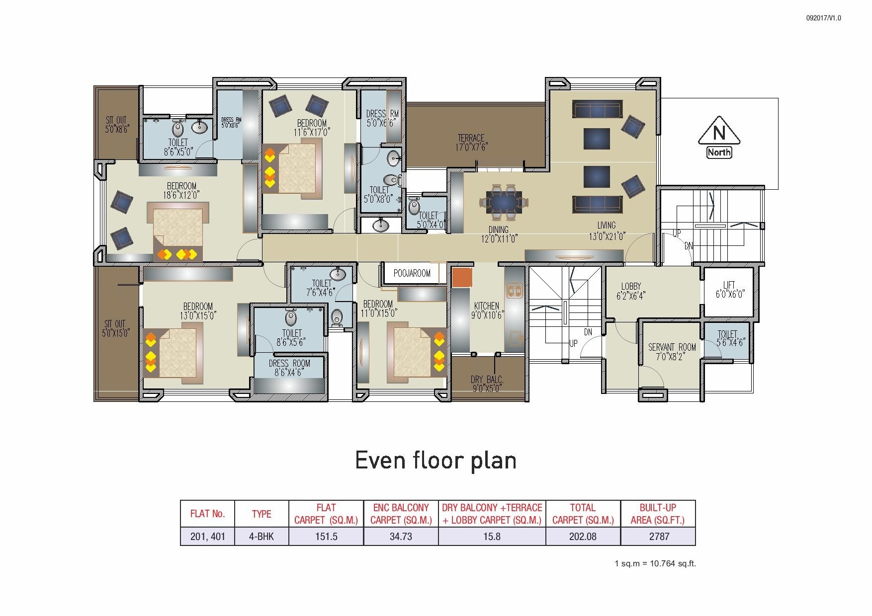 Floor plan of 4 BHK 2787 Sq. Ft. Apartment in Mittal Sun Solitaire, Pune