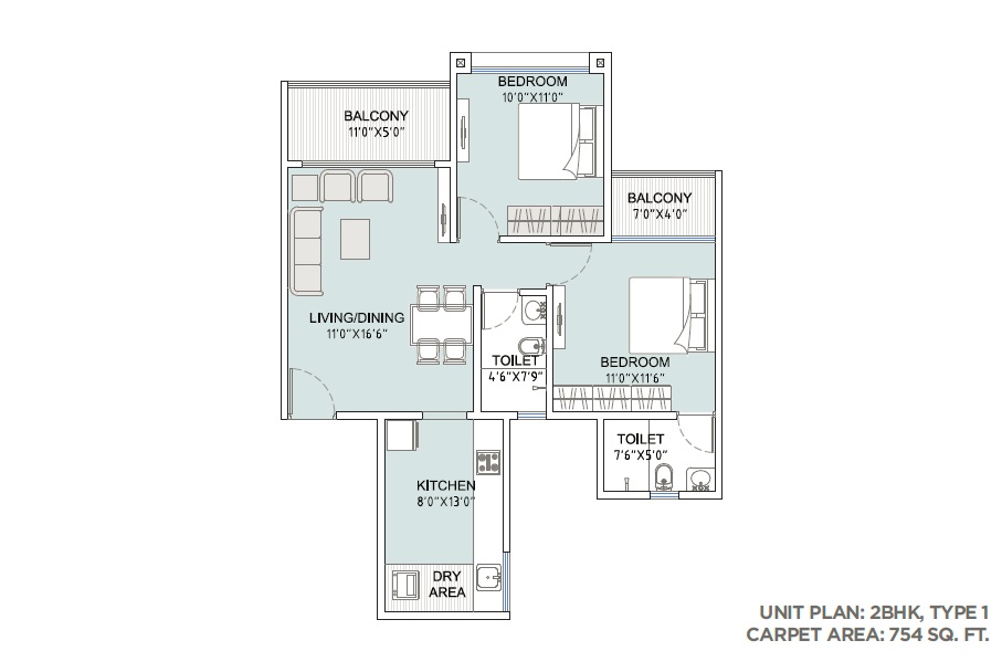 2 BHK 754 Sq. Ft. Apartment in MJ Opera