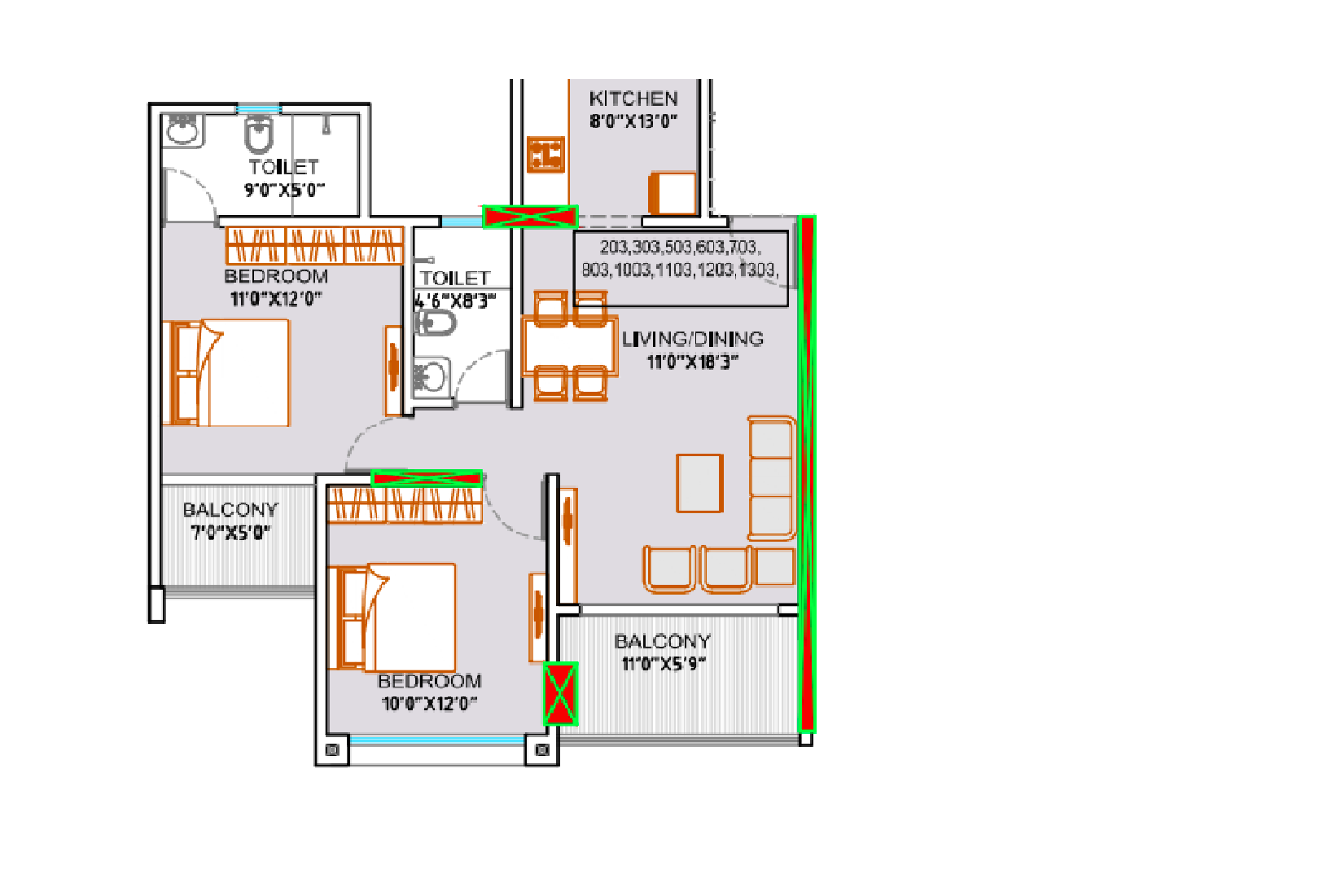Floor plan of 2 BHK 816 Sq. Ft. Apartment in MJ Opera, Pune