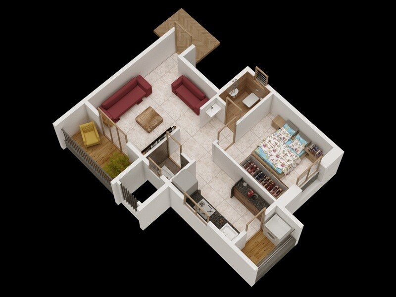 Floor plan of 1 BHK 368 Sq. Ft. Apartment in MN Everest Heights, Pune
