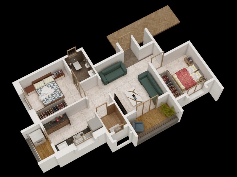 Floor plan of 2 BHK 473 Sq. Ft. Apartment in MN Everest Heights, Pune