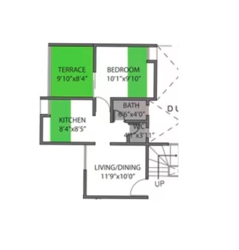 Floor plan of 1 BHK 493 Sq. Ft. Apartment in Mohar Pratima, Pune