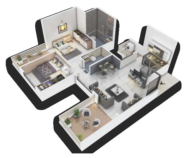 Floor plan of 2 BHK 681 Sq. Ft. Apartment in Mohisha The Skylark, Pune