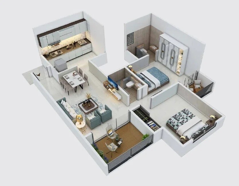 Floor plan of 2 BHK 713 Sq. Ft. Apartment in Mohisha The Skylark, Pune