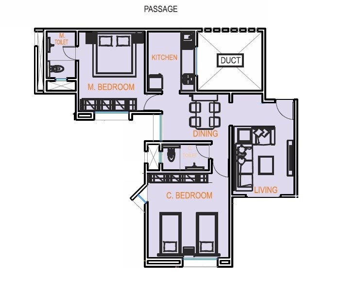 Floor plan of 2 BHK 1097 Sq. Ft. Apartment in Mohite Paradise G, Pune