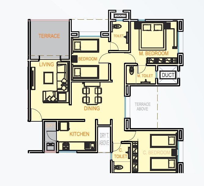 Floor plan of 3 BHK 2097 Sq. Ft. Apartment in Mohite Paradise G, Pune