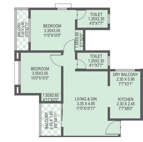 Floor plan of 2 BHK 589 Sq. Ft. Apartment in Mont Vert Belcreek, Pune