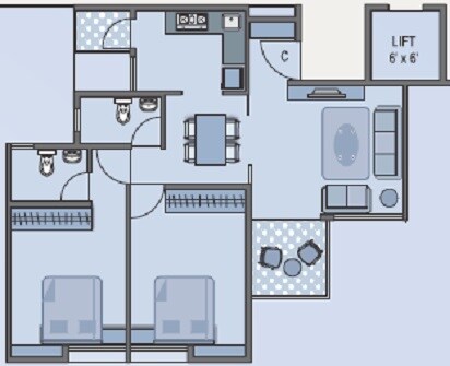 2 BHK 629 Sq. Ft. Apartment