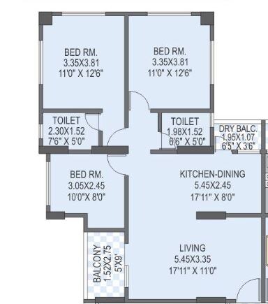 Floor plan of 2 BHK 860 Sq. Ft. Apartment in Mont Vert Grande Plot 4 Bldg D, Pune