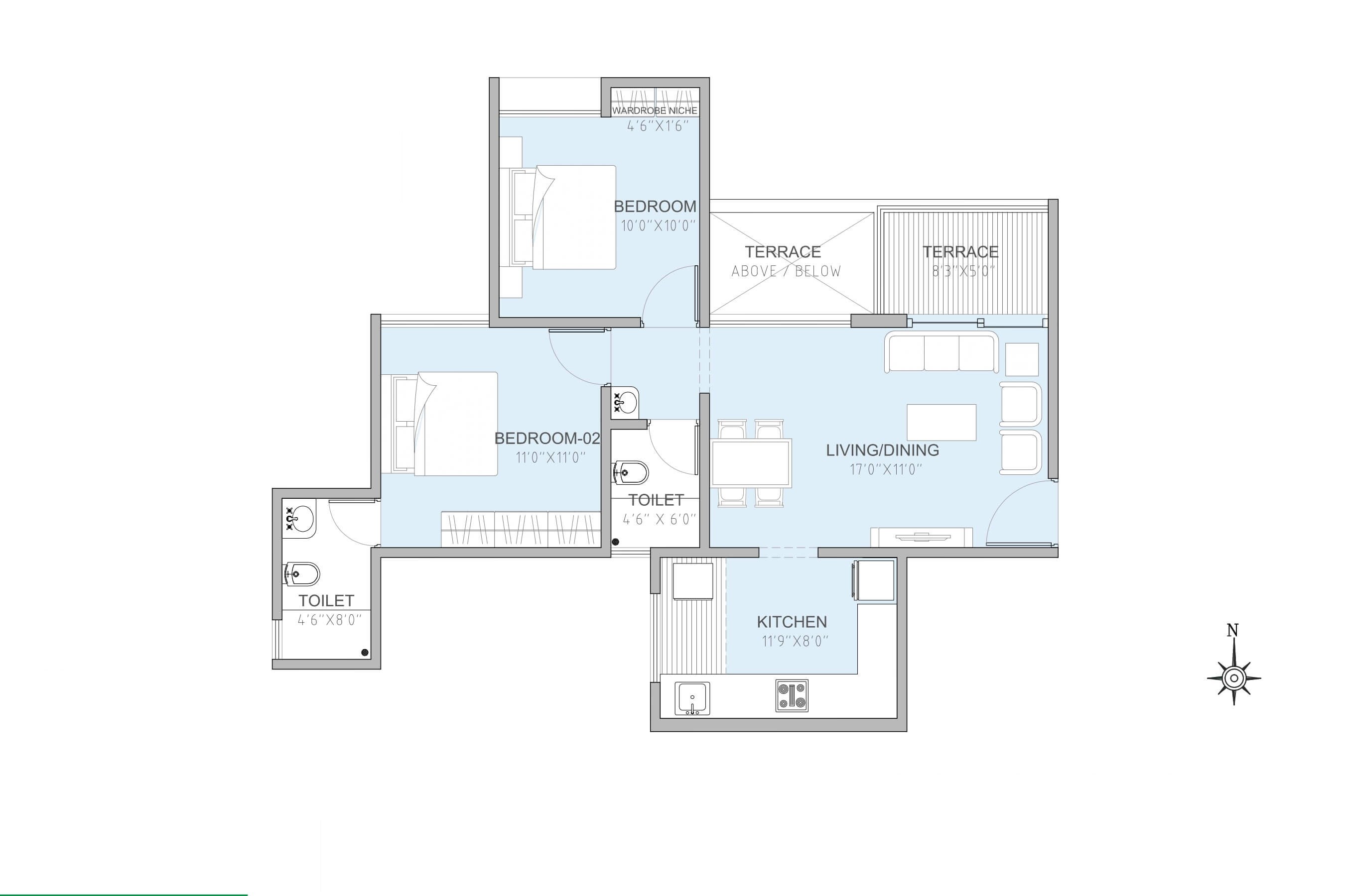 2 BHK 667 Sq. Ft. Apartment