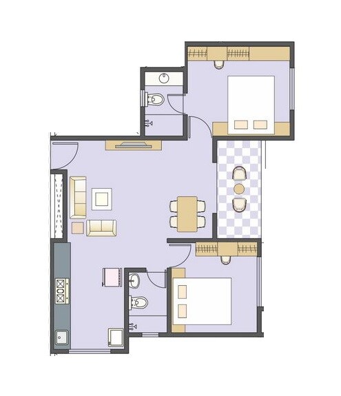 Floor plan of 2 BHK 623 Sq. Ft. Apartment in Mont Vert Kingstown, Pune