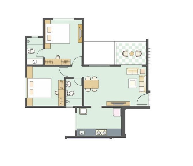 Floor plan of 2 BHK 676 Sq. Ft. Apartment in Mont Vert Kingstown, Pune