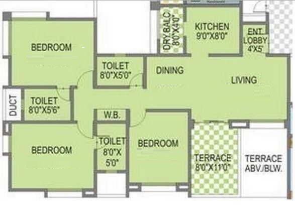 3 BHK 1405 Sq. Ft. Apartment