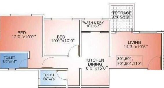 Floor plan of 2 BHK 986 Sq. Ft. Apartment in Mont Vert Oystera, Pune