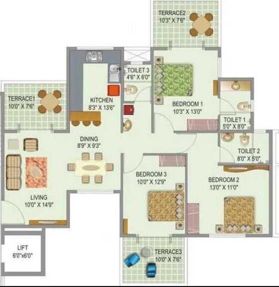 3 BHK 1336 Sq. Ft. Apartment