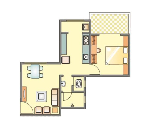 Floor plan of 1 BHK 357 Sq. Ft. Apartment in Mont Vert Sunshine Joy, Pune