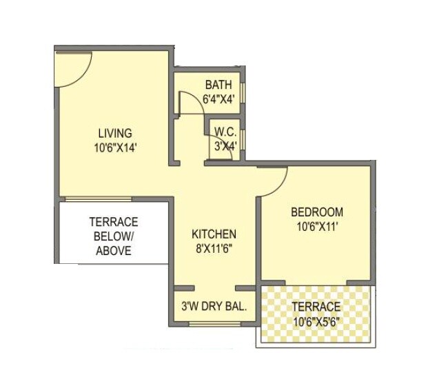 Floor plan of 1 BHK 417 Sq. Ft. Apartment in Mont Vert Sunshine Joy, Pune
