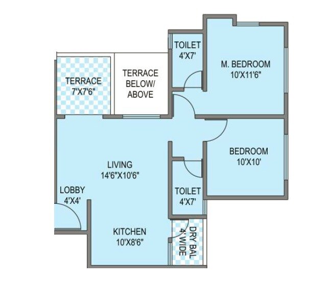 Floor plan of 2 BHK 519 Sq. Ft. Apartment in Mont Vert Sunshine Joy, Pune