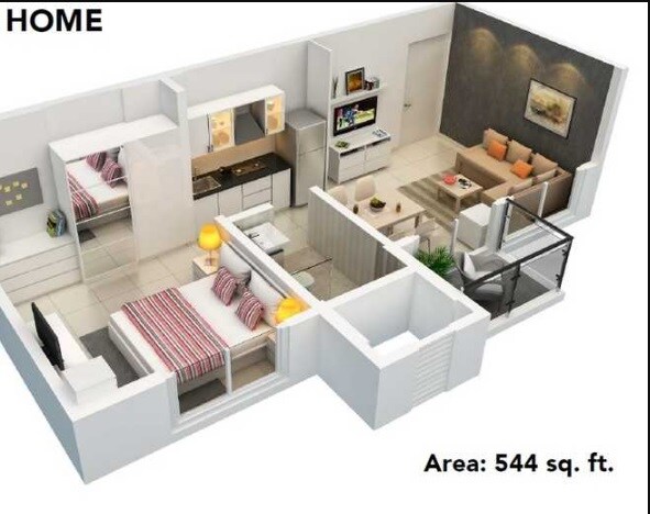 Floor plan of 1 BHK 544 Sq. Ft. Apartment in Mont Vert Yolo Homes, Pune