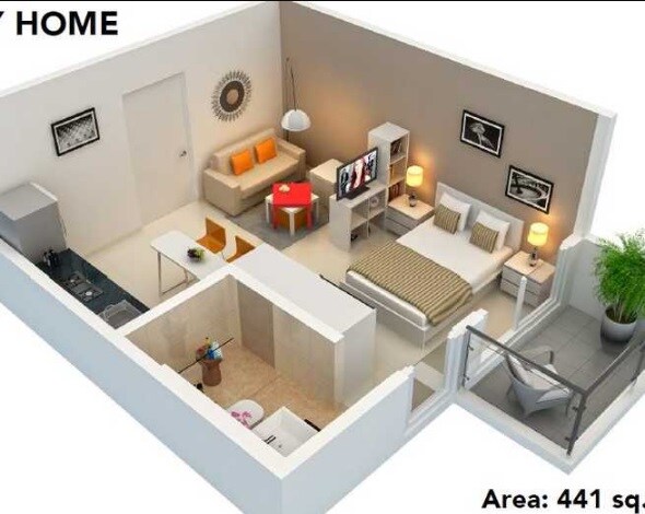Floor plan of 1 BHK 441 Sq. Ft. Studio in Mont Vert Yolo Homes, Pune