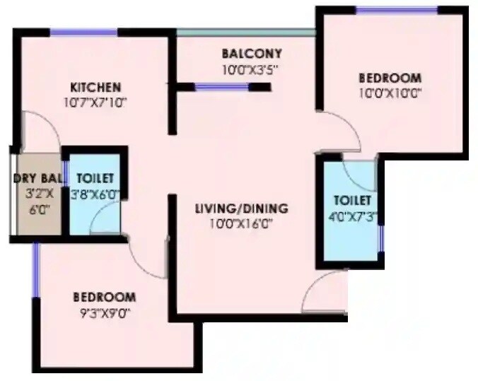Floor plan of 2 BHK 651 Sq. Ft. Apartment in Moraya Narmada, Pune