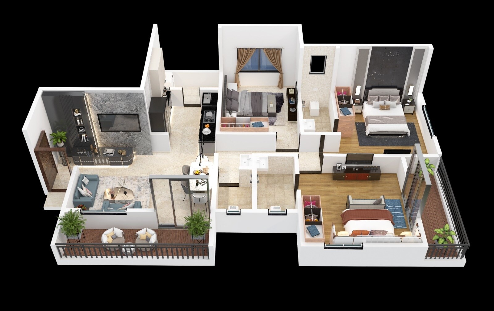 Floor plan of 3 BHK 1043 Sq. Ft. Apartment in Moraya Udyam Nagari, Pune