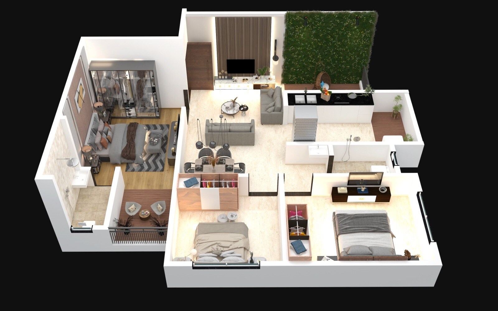 Floor plan of 3 BHK 821 Sq. Ft. Apartment in Moraya Udyam Nagari, Pune