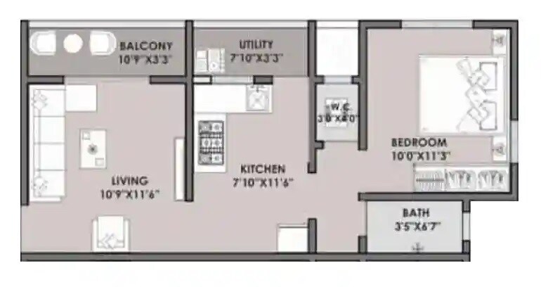 Floor plan of 1 BHK 492 Sq. Ft. Apartment in Moreshwar Enclave, Pune