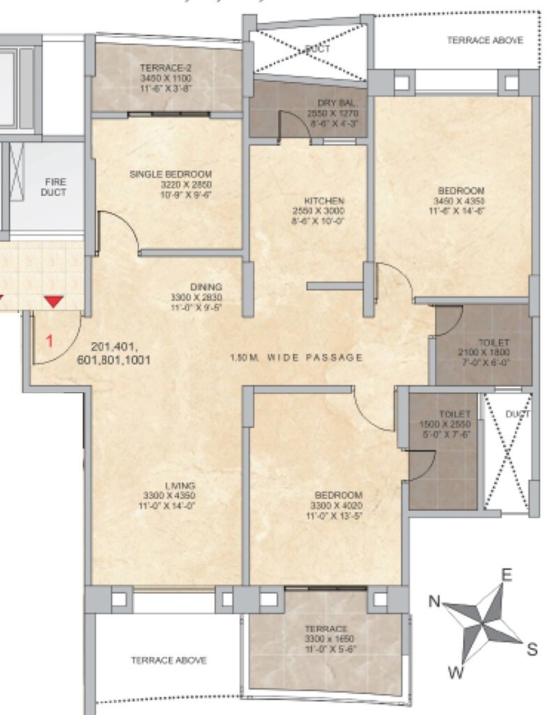 Floor plan of 3 BHK 1168 Sq. Ft. Apartment in Mosiac Green Valley, Pune