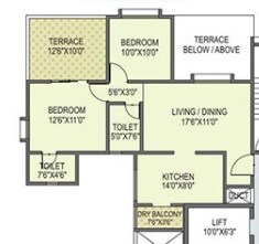 Floor plan of 2 BHK 592 Sq. Ft. Apartment in Mout Vert Vesta, Pune