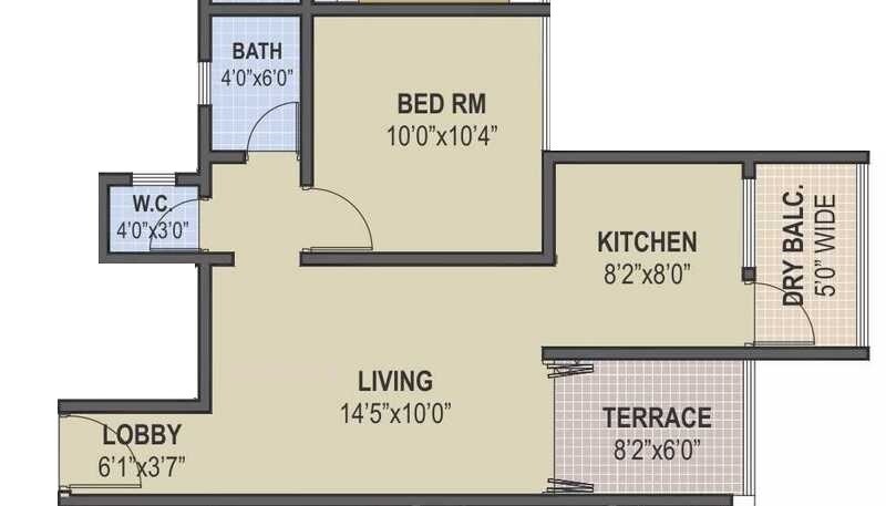Floor plan of 1 BHK 453 Sq. Ft. Apartment in Moze Dream Savera, Pune