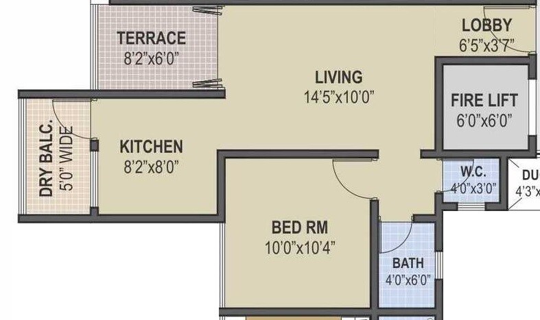 Floor plan of 1 BHK 500 Sq. Ft. Apartment in Moze Dream Savera, Pune