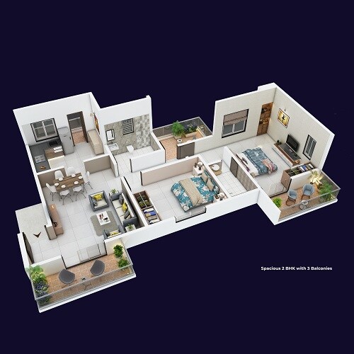 Floor plan of 2 BHK 916 Sq. Ft. Apartment in MR Grand Icon, Pune