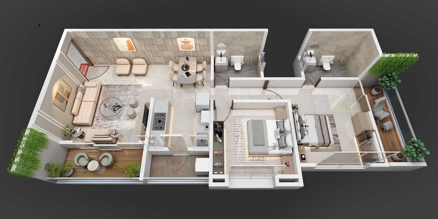 Floor plan of 2 BHK 746 Sq. Ft. Apartment in MS Morya Sanctuary, Pune