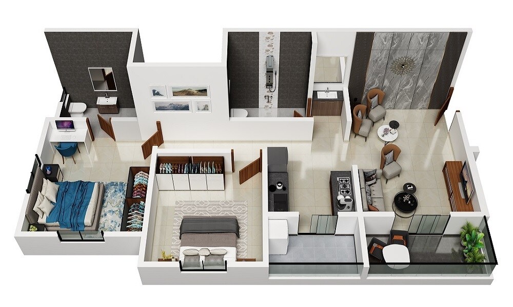 Floor plan of 2 BHK Apartment - 623 sq. ft. in MS Santiago Nest, Pune