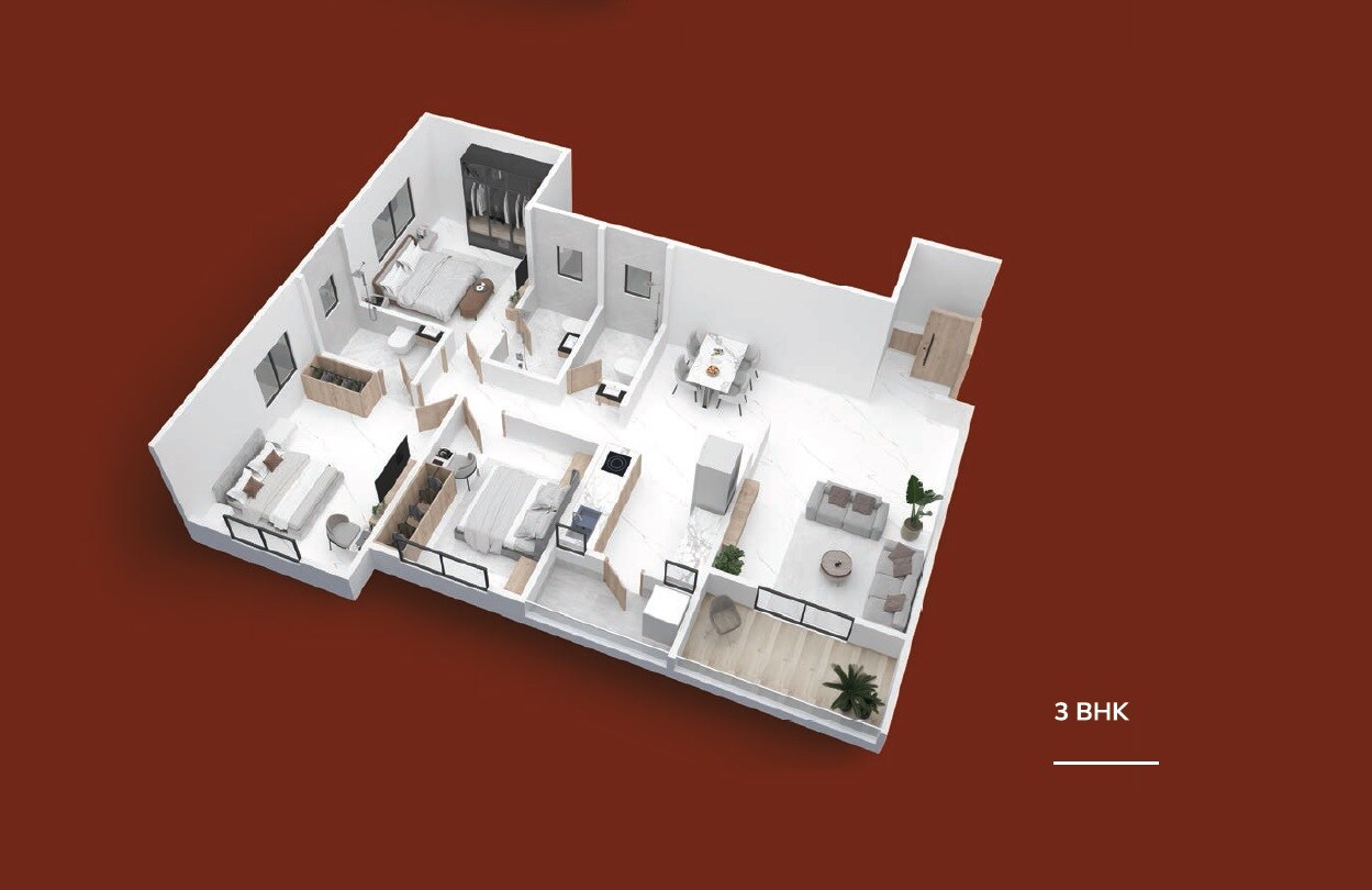Floor plan of 3 BHK 1468 Sq. Ft. Apartment in MS Shree Aarti, Pune