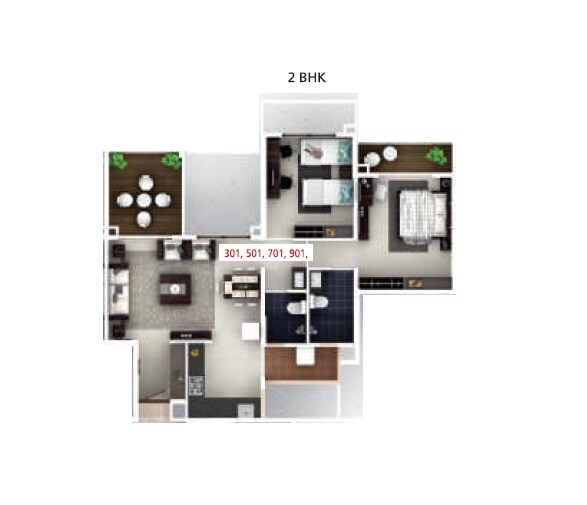 2 BHK 541 Sq. Ft. Apartment