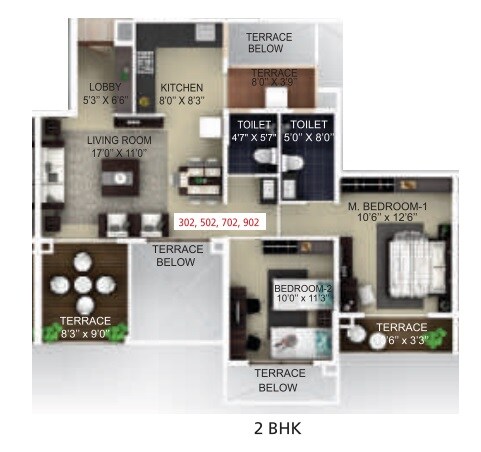 2 BHK 609 Sq. Ft. Apartment