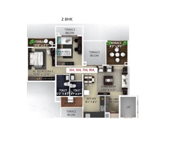 Floor plan of 2 BHK 661 Sq. Ft. Apartment in MSR Seasons, Pune