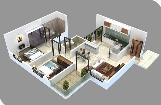 Floor plan of 2 BHK 1216 Sq. Ft. Apartment in Mulik Corp Luxuria, Pune