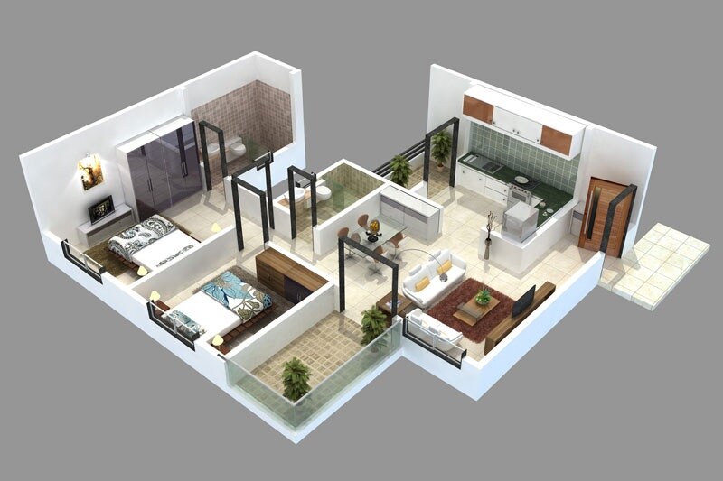 Floor plan of 2 BHK 811 Sq. Ft. Apartment in Mulik Luxuria B Wing, Pune